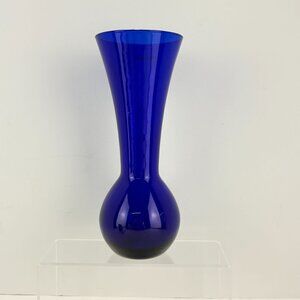Vintage Art Glass Cobalt Blue Vase Made in Poland 10 Inch